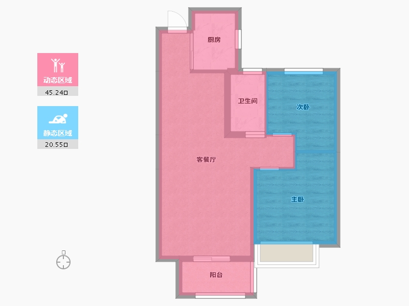 湖南省-长沙市-金驰东方樾7号栋A1户型80m²-58.62-户型库-动静分区