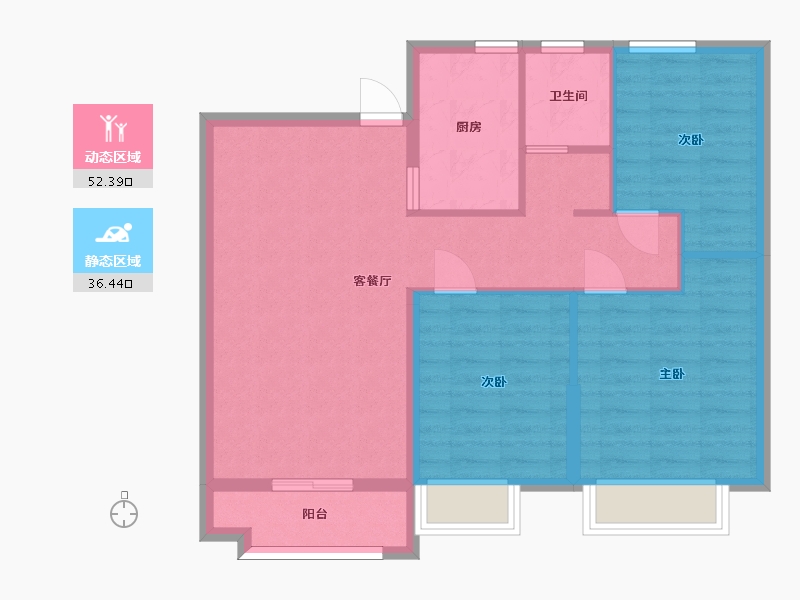 湖南省-长沙市-湘核星城春晓7号楼B户型100m²-80.00-户型库-动静分区