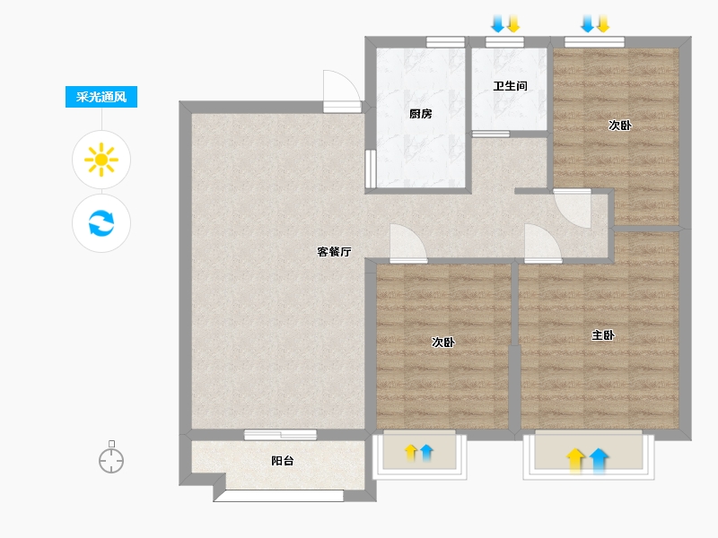 湖南省-长沙市-湘核星城春晓7号楼B户型100m²-80.00-户型库-采光通风