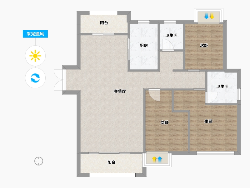 湖南省-长沙市-湘核星城春晓7号楼C2户型120m²-96.53-户型库-采光通风