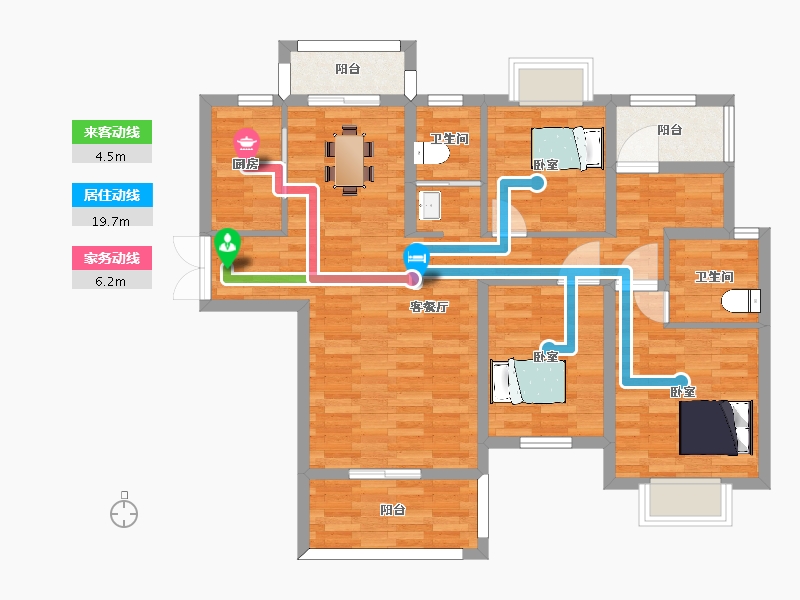 湖南省-长沙市-佳俊万家府1,2栋B3户型128m²-93.75-户型库-动静线