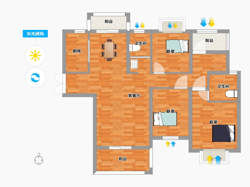 湖南省-长沙市-佳俊万家府1,2栋B3户型128m²-93.75-户型库-采光通风