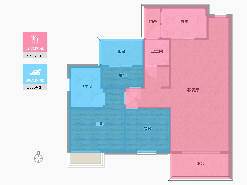 湖南省-长沙市-盛地东方芯府114㎡户型-81.56-户型库-动静分区