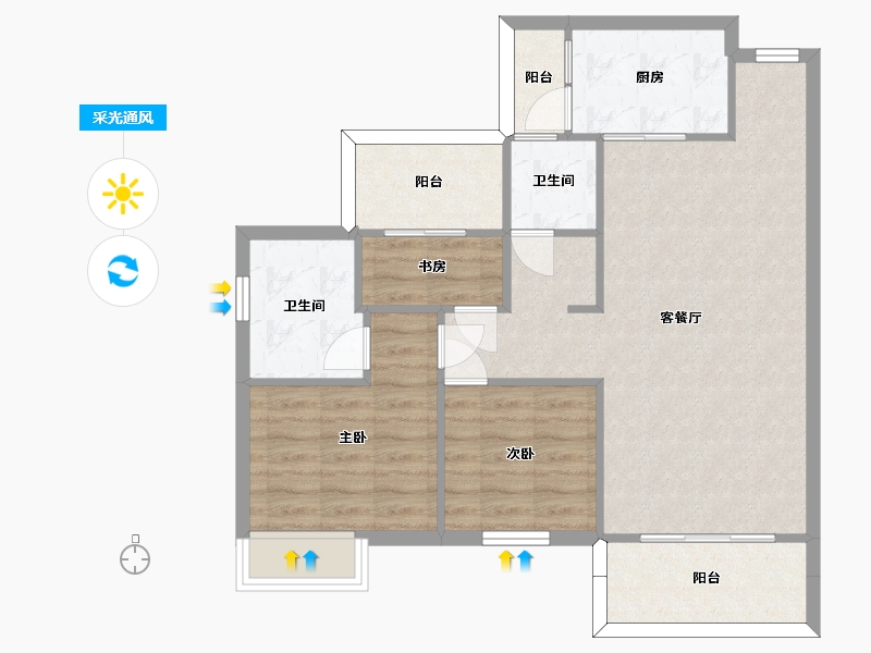 湖南省-长沙市-盛地东方芯府114㎡户型-81.56-户型库-采光通风