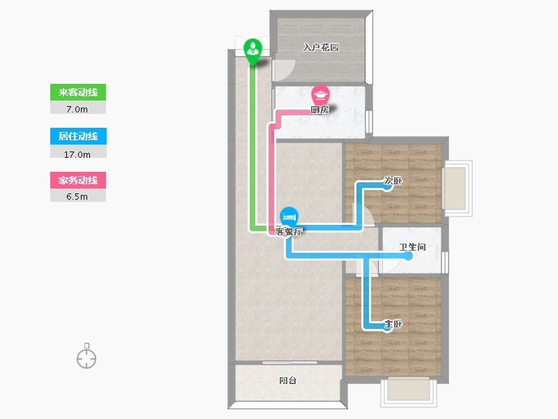 湖南省-长沙市-紫华郡K户型96m²-80.68-户型库-动静线