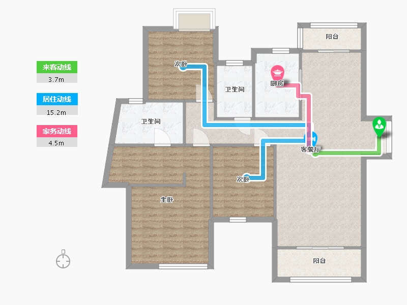 湖南省-长沙市-深业睿城洋房C7户型138m²-107.97-户型库-动静线