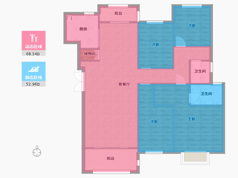 湖南省-长沙市-万科魅力之城73，74，77，78号楼A1洋房134m²-110.68-户型库-动静分区