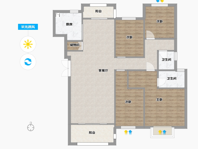 湖南省-长沙市-万科魅力之城73，74，77，78号楼A1洋房134m²-110.68-户型库-采光通风