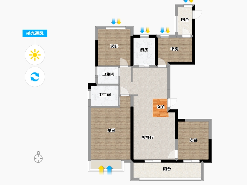 浙江省-宁波市-华宇旭辉锦山府-107.01-户型库-采光通风