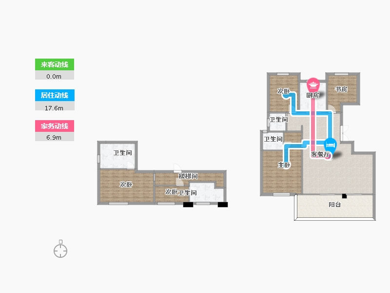 湖南省-长沙市-澳海望洲府D'户型185m²-147.87-户型库-动静线