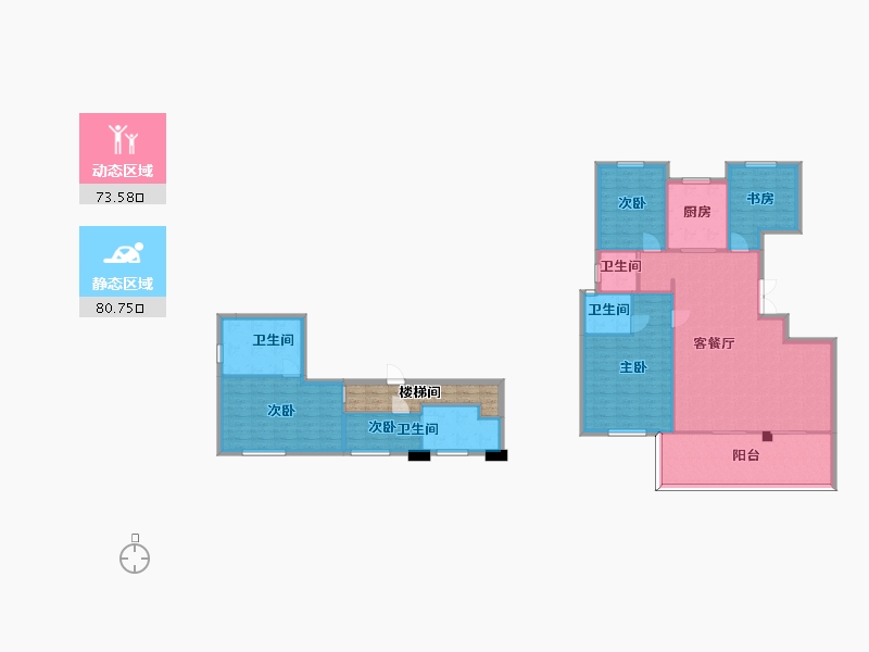 湖南省-长沙市-澳海望洲府D'户型185m²-147.87-户型库-动静分区