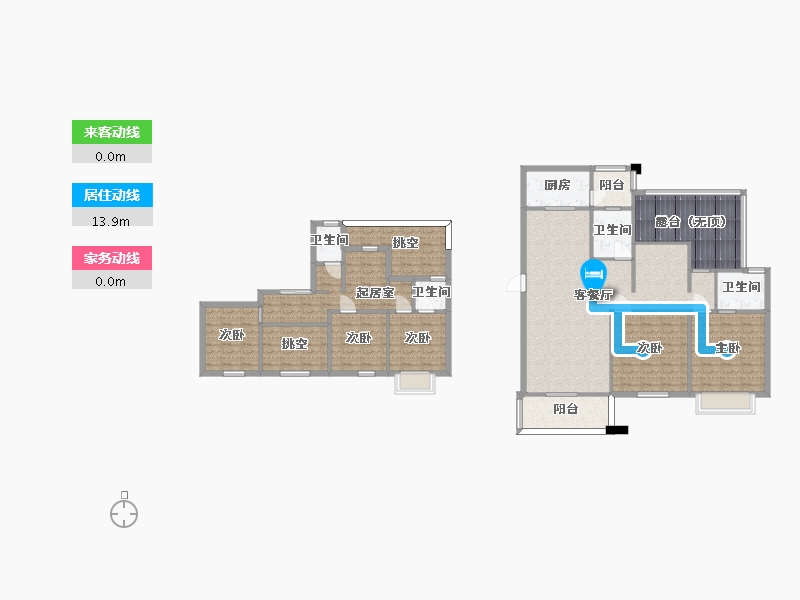 湖南省-长沙市-澳海望洲府C'户型201m²-175.55-户型库-动静线