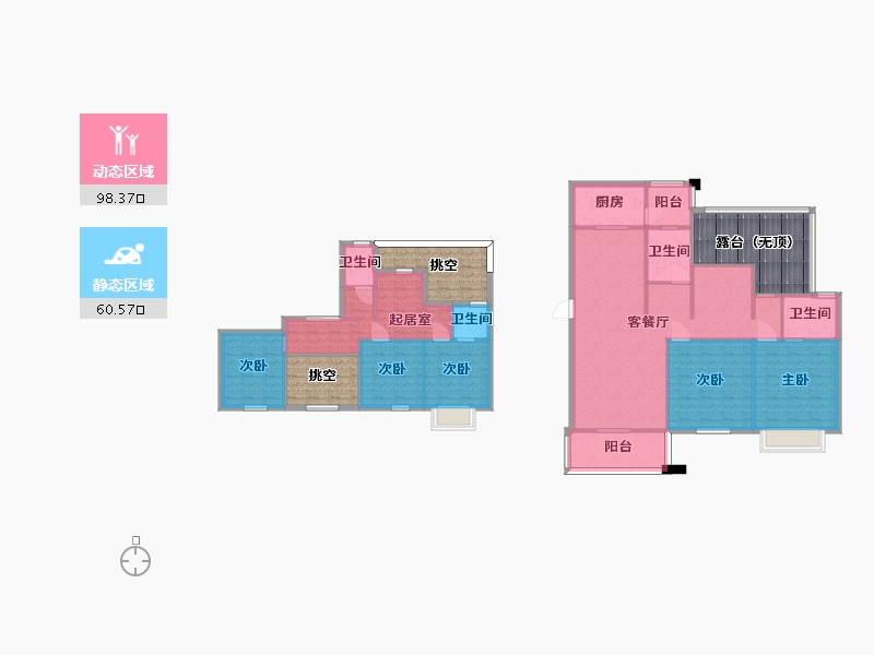 湖南省-长沙市-澳海望洲府C'户型201m²-175.55-户型库-动静分区