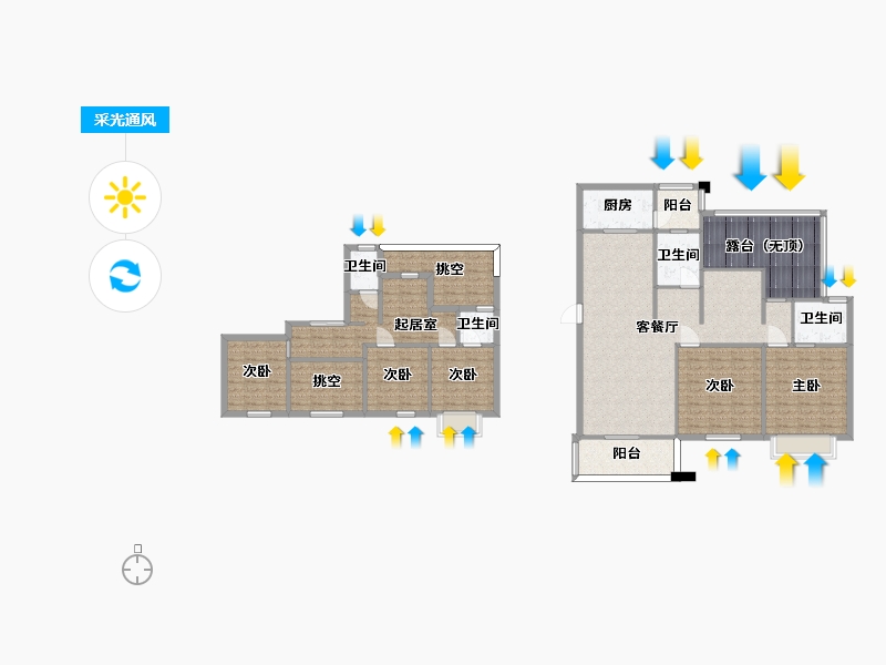 湖南省-长沙市-澳海望洲府C'户型201m²-175.55-户型库-采光通风