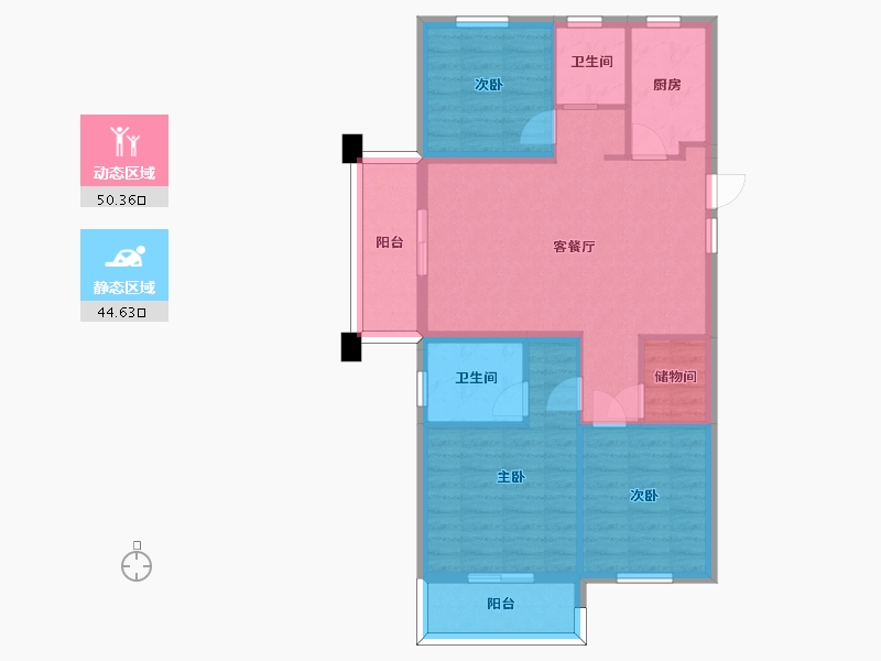 湖南省-长沙市-澳海望洲府G8G9栋A户型110m²-84.96-户型库-动静分区