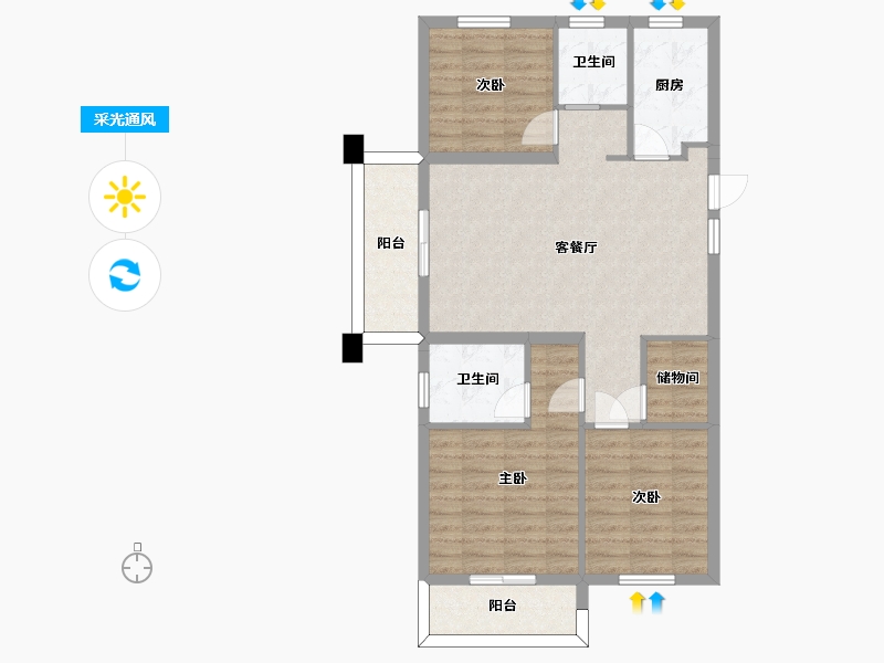 湖南省-长沙市-澳海望洲府G8G9栋A户型110m²-84.96-户型库-采光通风