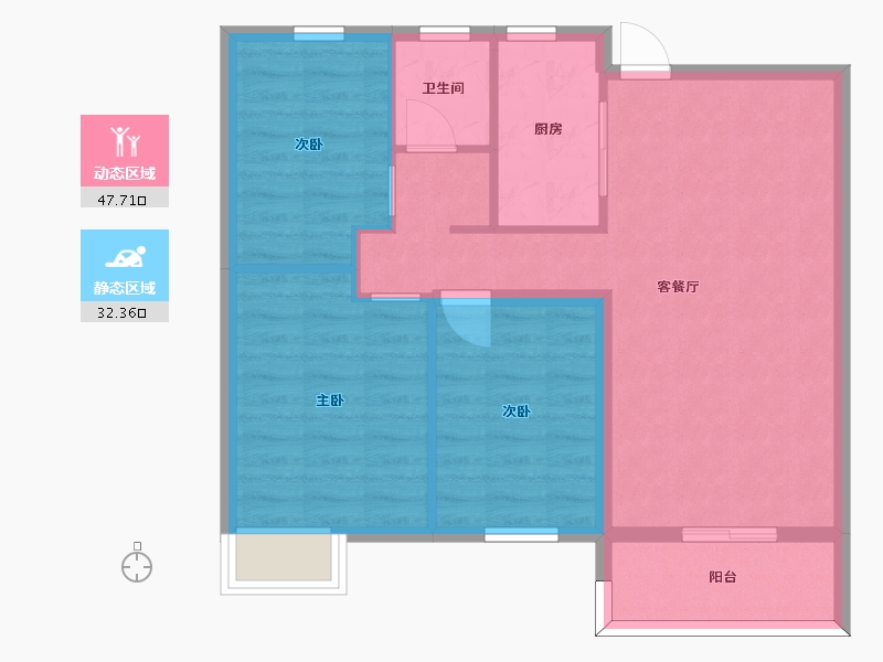 湖南省-长沙市-澳海望洲府G8G9栋B户型97m²-71.97-户型库-动静分区