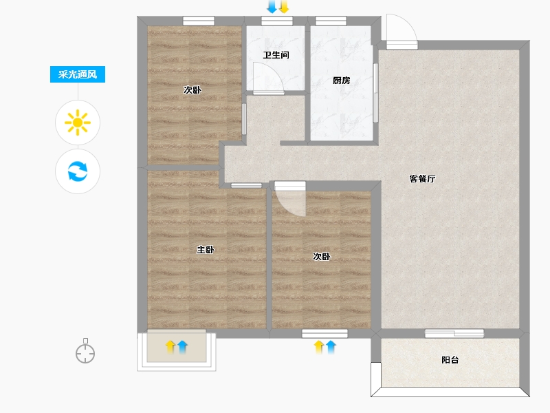 湖南省-长沙市-澳海望洲府G8G9栋B户型97m²-71.97-户型库-采光通风