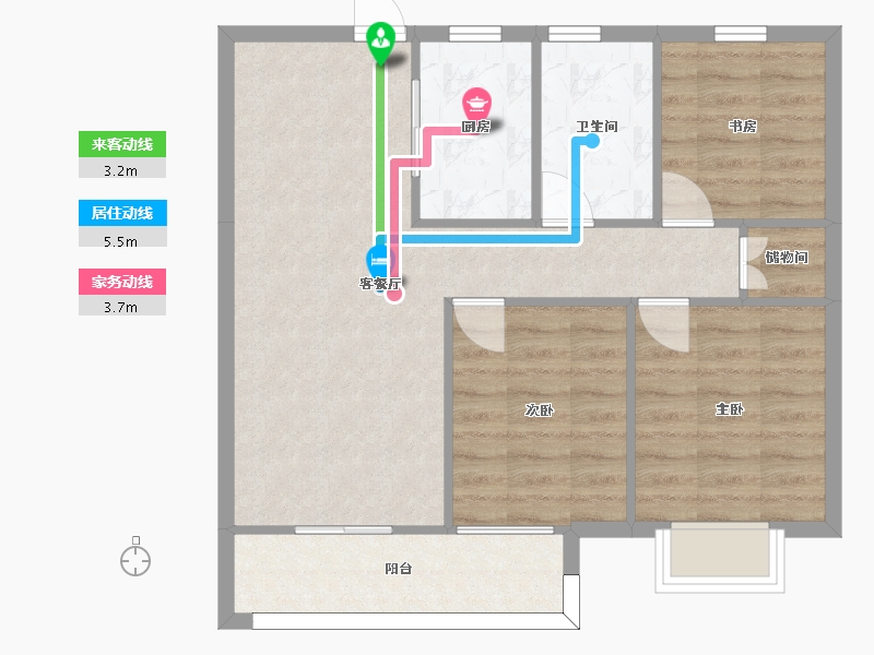 湖南省-长沙市-长沙融创城95m²-70.99-户型库-动静线