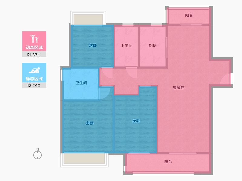 湖南省-长沙市-长沙融创城128m²-97.43-户型库-动静分区