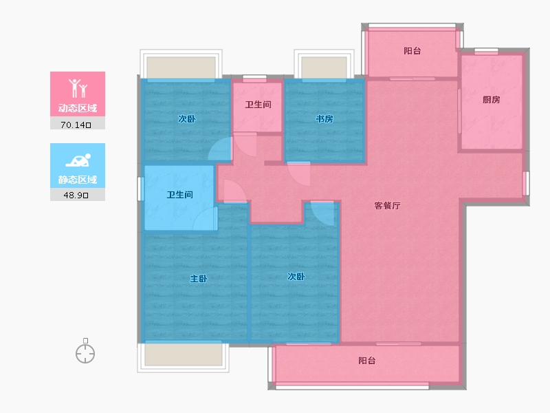 湖南省-长沙市-长沙融创城E1户型143m²-108.84-户型库-动静分区