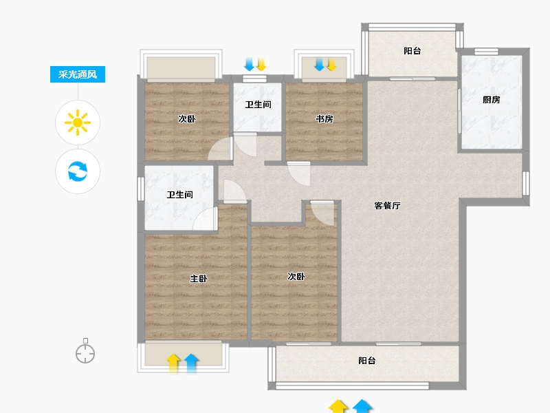 湖南省-长沙市-长沙融创城E1户型143m²-108.84-户型库-采光通风