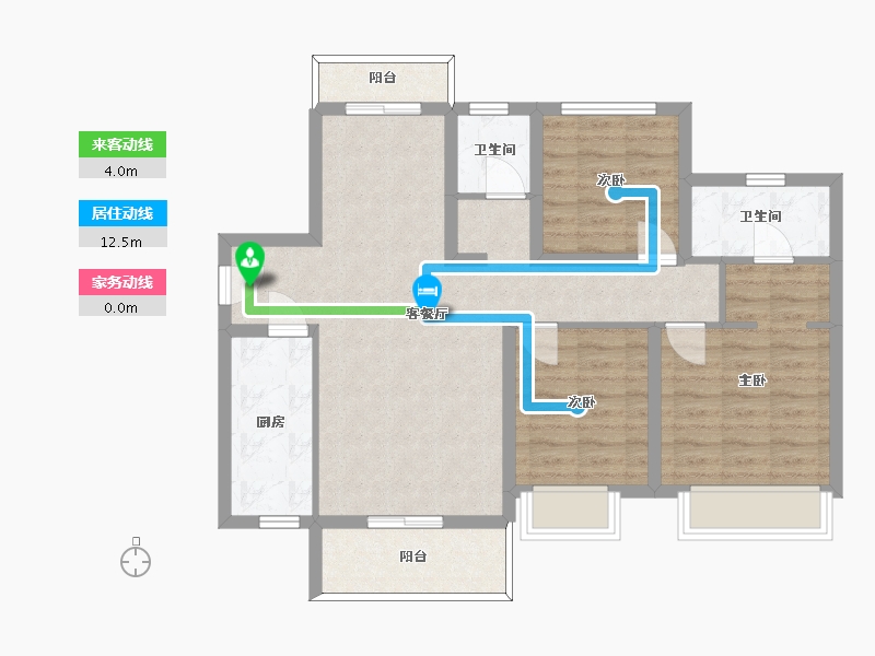 湖南省-长沙市-中建嘉和城凤凰台4，5号楼B2户型121m²-84.41-户型库-动静线