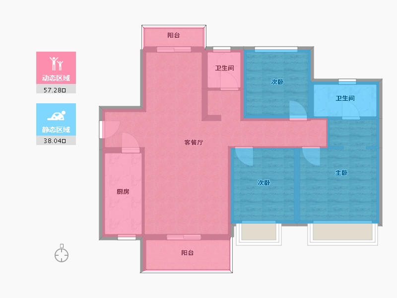 湖南省-长沙市-中建嘉和城凤凰台4，5号楼B2户型121m²-84.41-户型库-动静分区