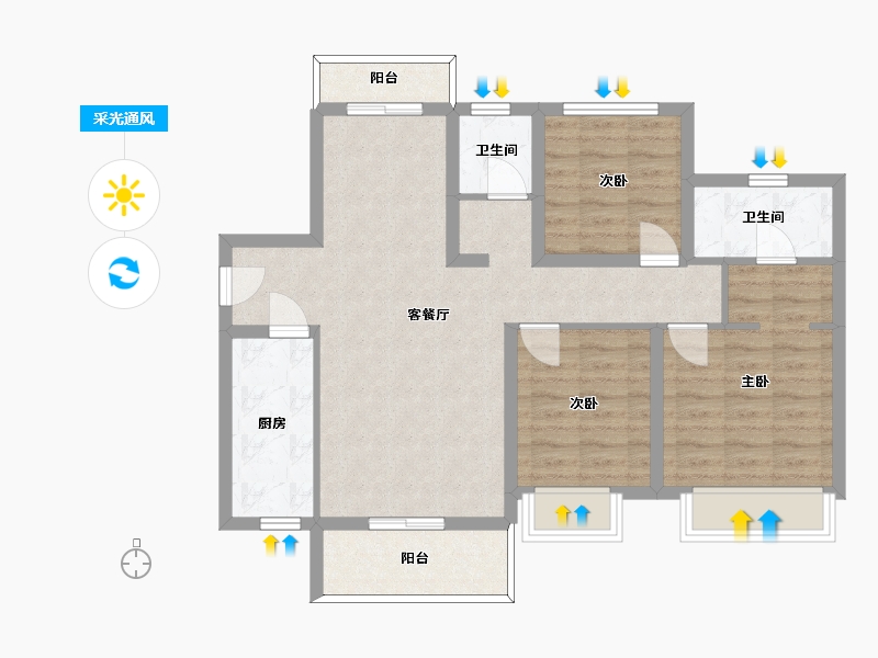 湖南省-长沙市-中建嘉和城凤凰台4，5号楼B2户型121m²-84.41-户型库-采光通风