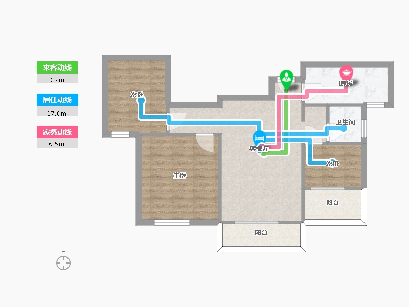 湖南省-长沙市-金轮星光名座C2户型91m²-66.14-户型库-动静线