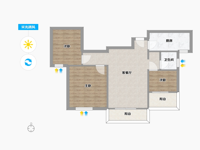 湖南省-长沙市-金轮星光名座C2户型91m²-66.14-户型库-采光通风