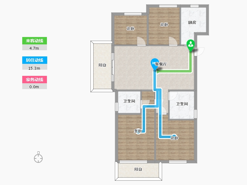 湖南省-长沙市-高峰璟麟府4号楼D1户型136m²-109.10-户型库-动静线