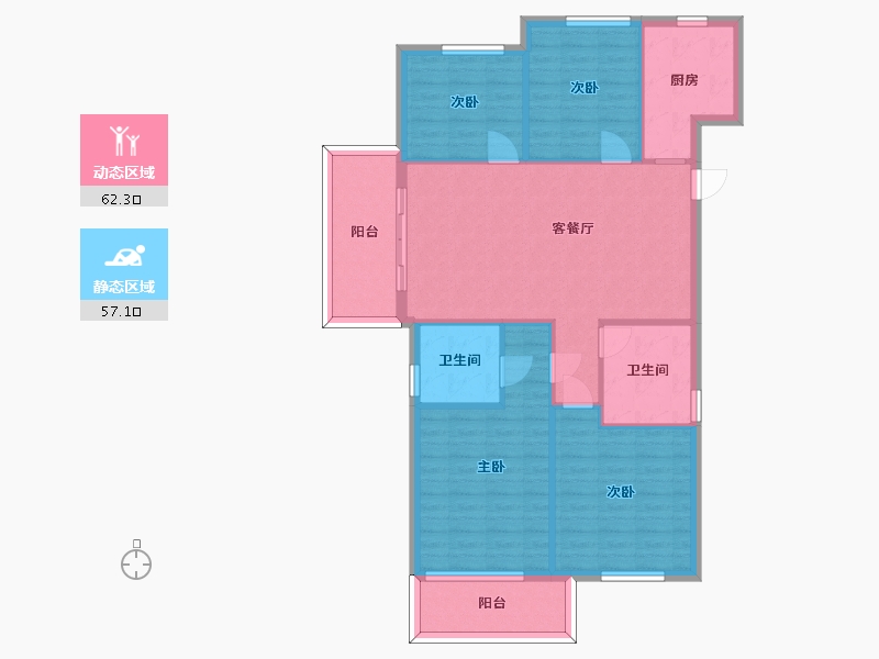 湖南省-长沙市-高峰璟麟府4号楼D1户型136m²-109.10-户型库-动静分区