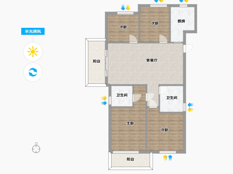 湖南省-长沙市-高峰璟麟府4号楼D1户型136m²-109.10-户型库-采光通风