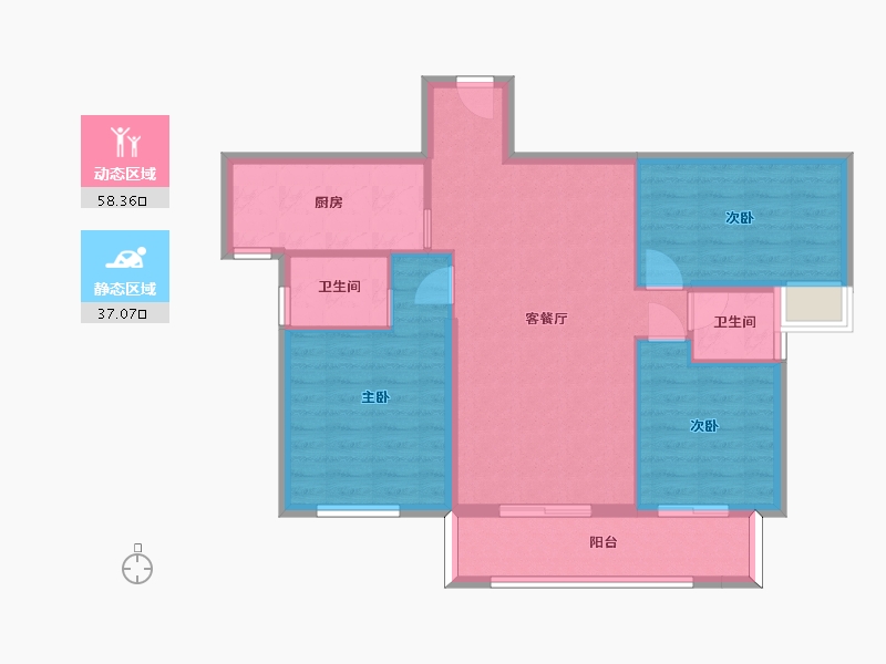 湖南省-长沙市-通号岭绣苑114m²-86.02-户型库-动静分区