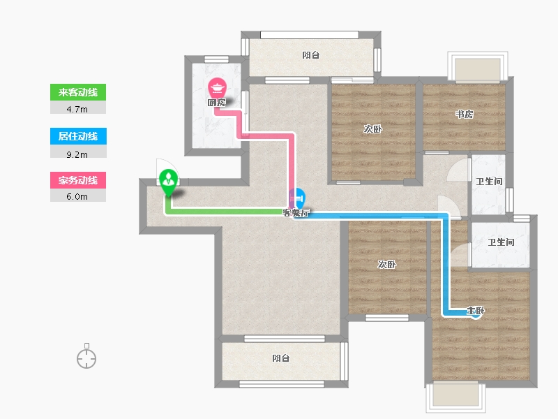 湖南省-长沙市-通号岭绣苑129m²-98.12-户型库-动静线