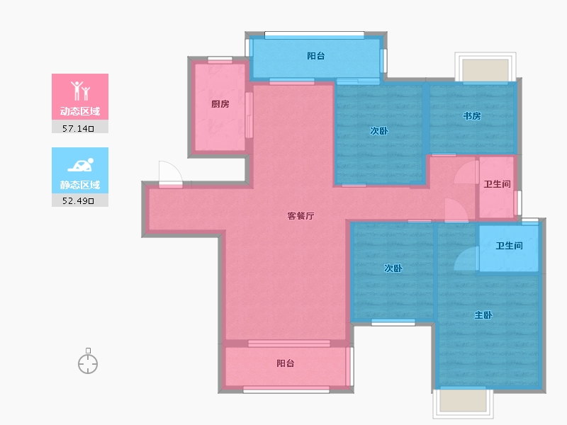 湖南省-长沙市-通号岭绣苑129m²-98.12-户型库-动静分区