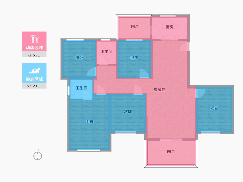 湖南省-长沙市-通号岭绣苑136m²-107.66-户型库-动静分区