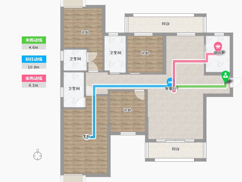 湖南省-长沙市-通号岭绣苑162m²-123.78-户型库-动静线