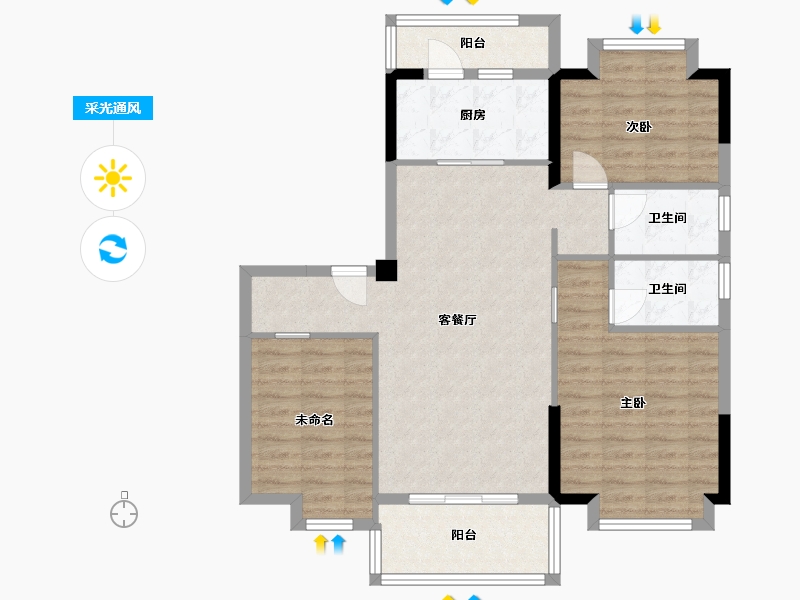 湖南省-长沙市-碧桂园荟隽棠27号楼,5号楼119㎡户型-92.45-户型库-采光通风