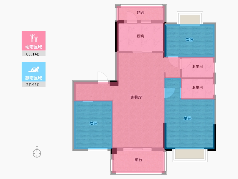 湖南省-长沙市-碧桂园荟隽棠29号楼122m²-89.55-户型库-动静分区