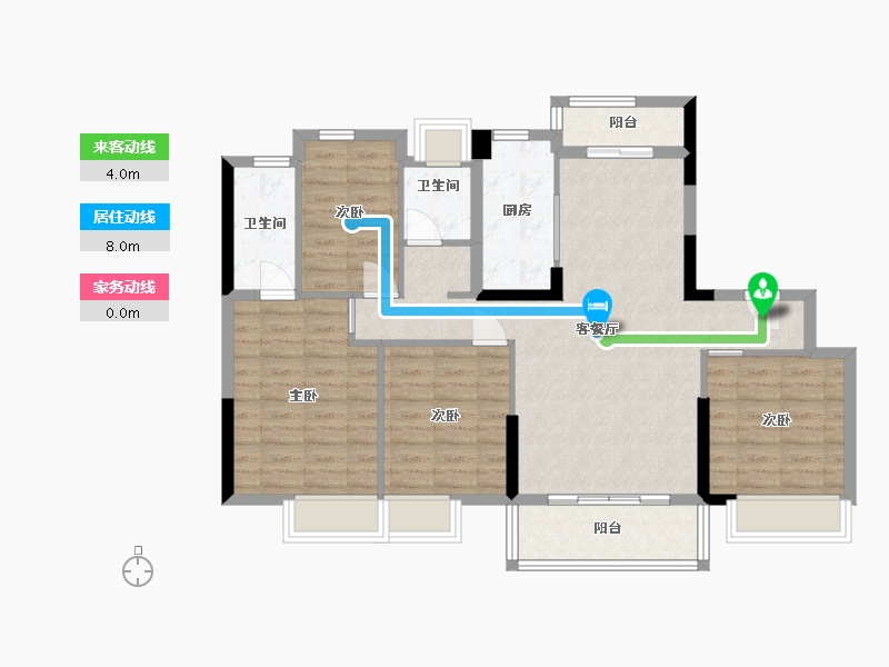 湖南省-长沙市-碧桂园荟隽棠15，25，28，26，11号楼131㎡户型-95.99-户型库-动静线