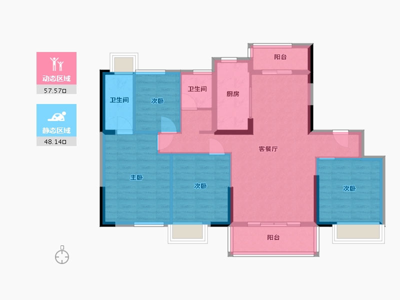 湖南省-长沙市-碧桂园荟隽棠12号楼134㎡户型-94.59-户型库-动静分区