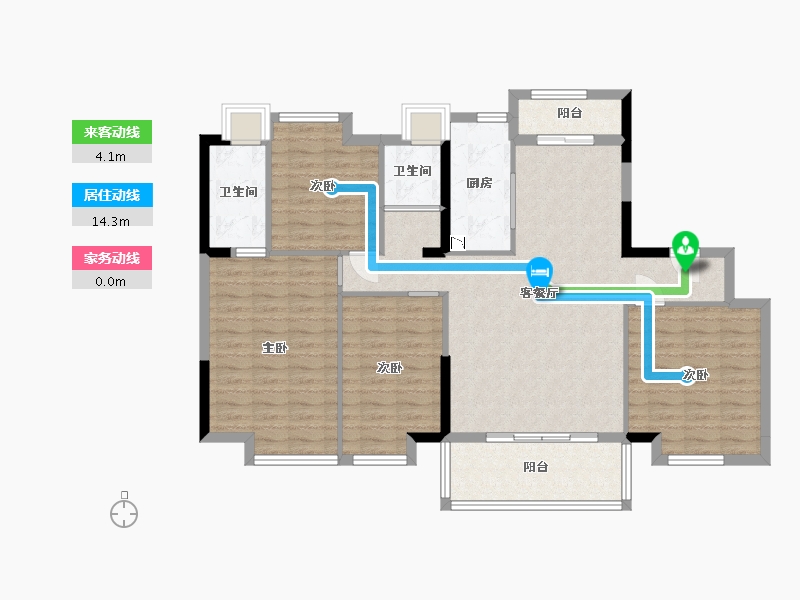 湖南省-长沙市-碧桂园荟隽棠22，23，17，16号楼140㎡户型-107.36-户型库-动静线