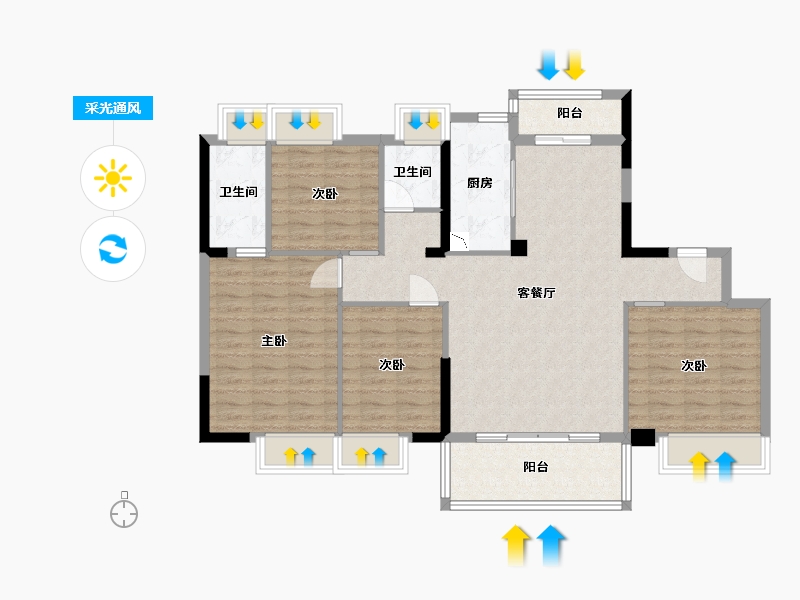 湖南省-长沙市-碧桂园荟隽棠144m²-107.06-户型库-采光通风