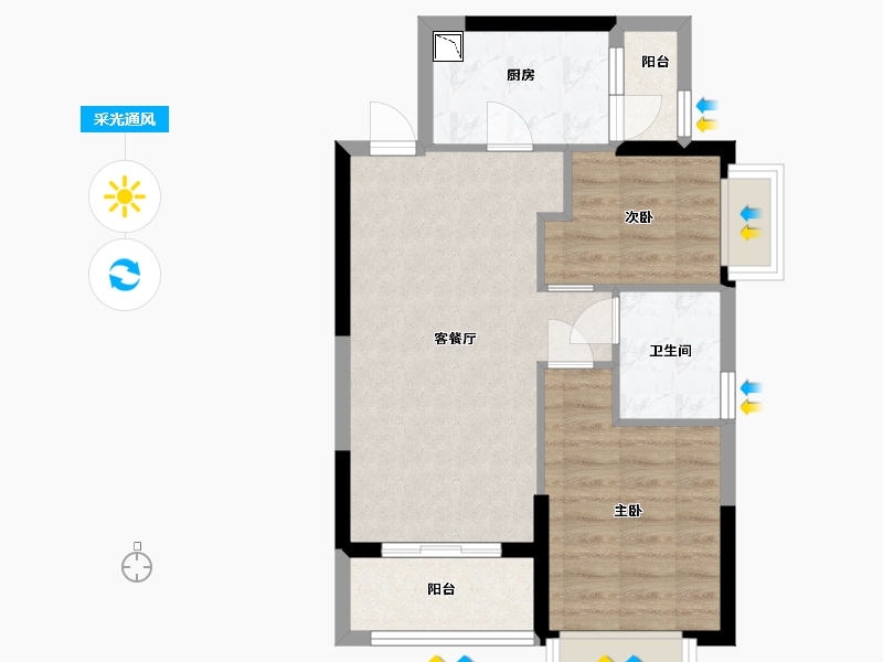 湖南省-长沙市-长沙恒大文化旅游城48栋2单元07户型75m²-57.83-户型库-采光通风