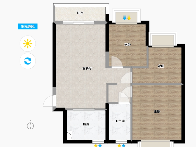 湖南省-长沙市-长沙恒大文化旅游城48栋2单元08户型88m²-65.78-户型库-采光通风