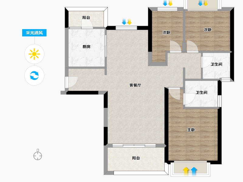 湖南省-长沙市-长沙恒大文化旅游城M2次高层156栋户型115m²-88.19-户型库-采光通风