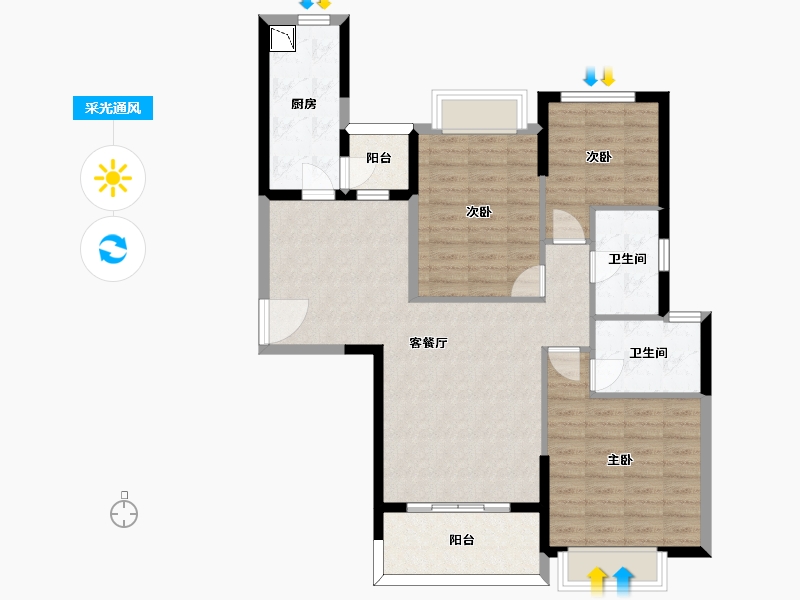 湖南省-长沙市-长沙恒大文化旅游城21栋126㎡户型-94.74-户型库-采光通风