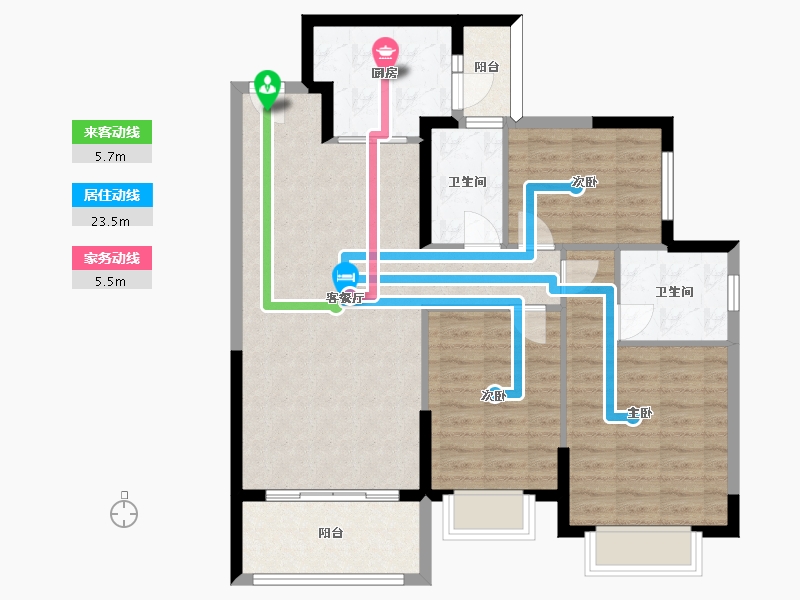 湖南省-长沙市-长沙恒大文化旅游城48栋1单元03户型126m²-95.02-户型库-动静线